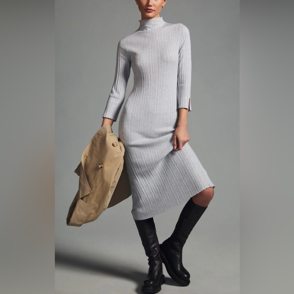 Anthropologie Daily Practice Gray Textured Column Sweater Dress Medium